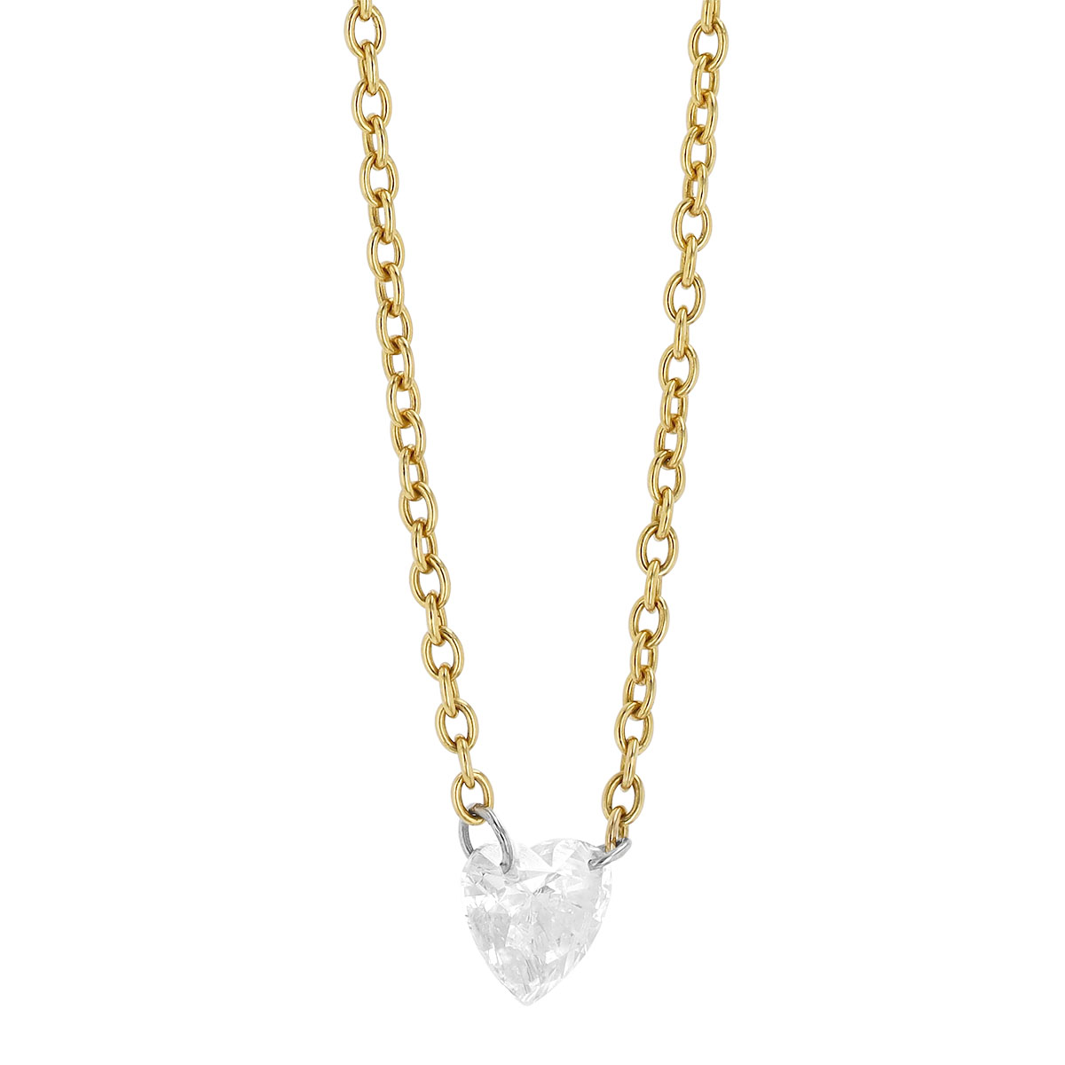 Aresa Heart Shape Diamond Solitaire Necklace in Yellow Gold, 18
