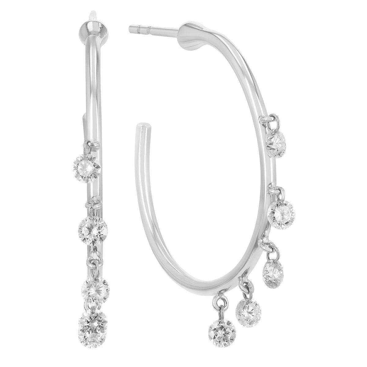 Aresa Diamond Fringe Open Hoop Earrings in White Gold