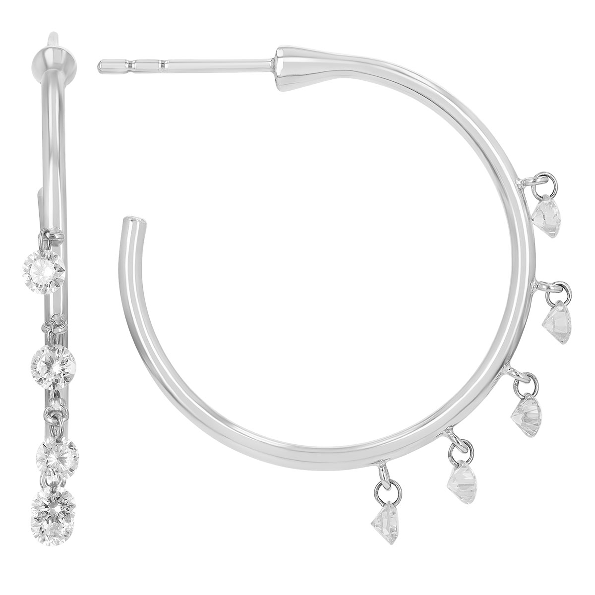 Aresa Diamond Fringe Open Hoop Earrings in White Gold