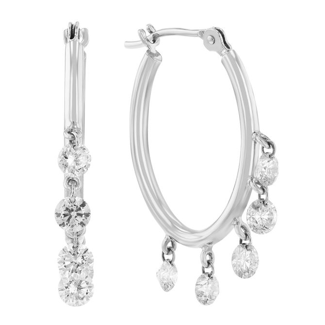 Aresa Diamond Fringe Hoop Earrings in White Gold