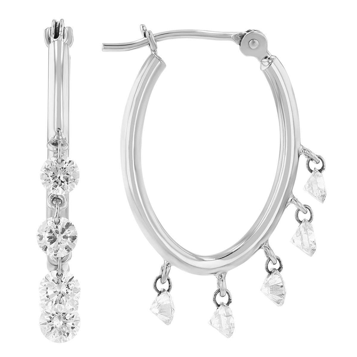 Aresa Diamond Fringe Hoop Earrings in White Gold