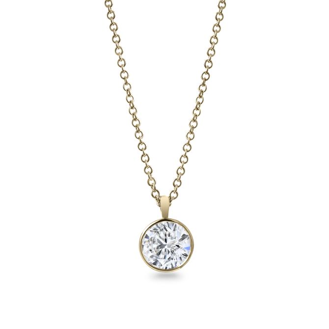Clarity Diamond Signature Lab-Grown Bezel Set Round Diamond Solitaire Pendant in Yellow Gold, 1.58ct