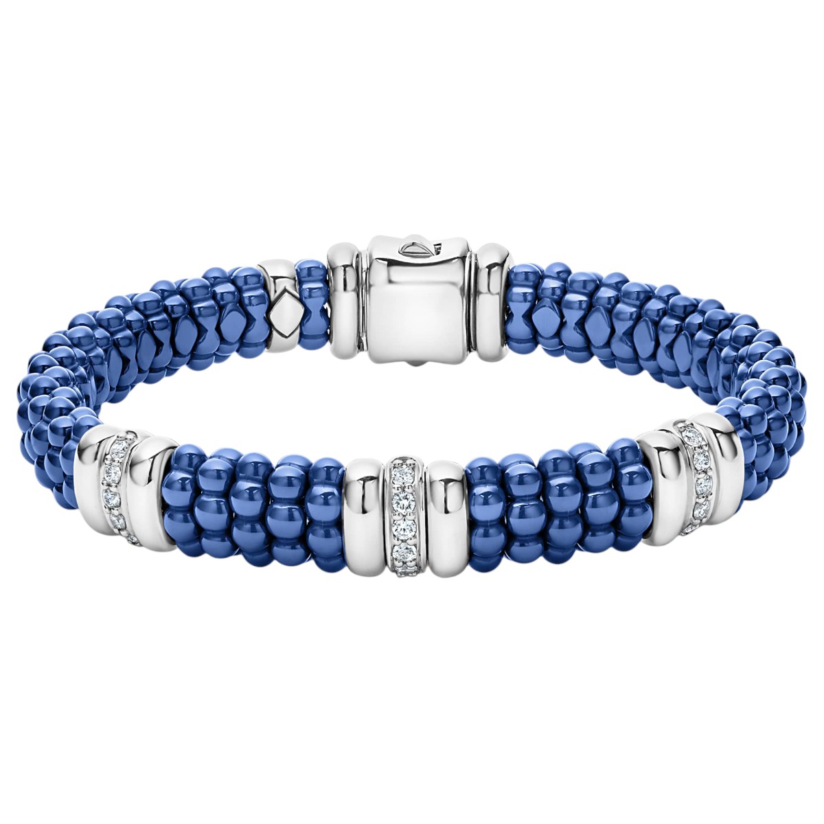 Lagos Blue Caviar Ultramarine Three Station Diamond 9mm Bracelet, Medium