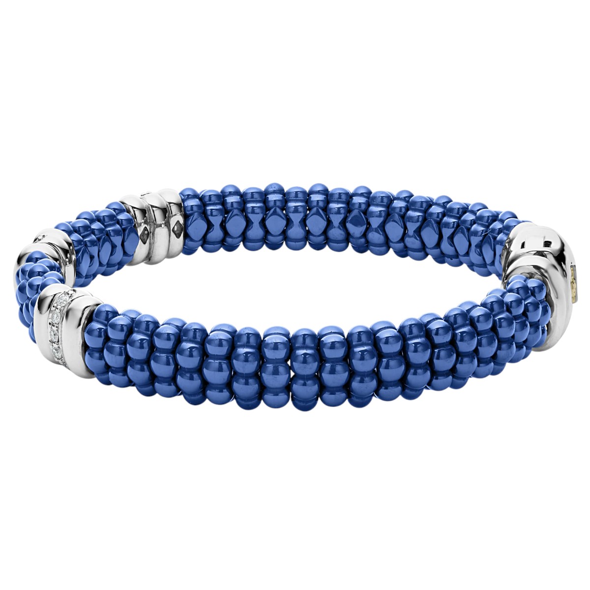 Lagos Blue Caviar Ultramarine Three Station Diamond 9mm Bracelet, Medium