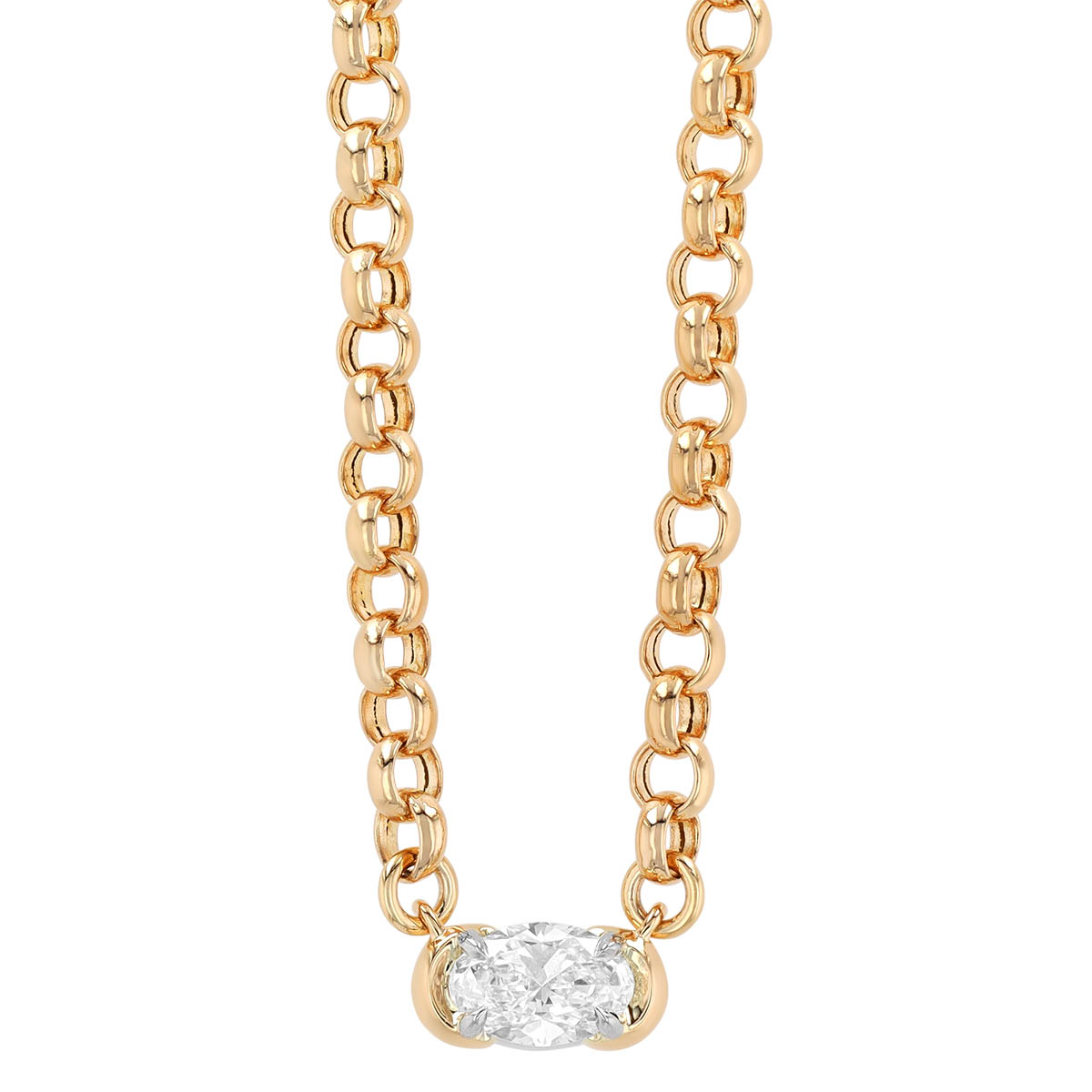 Phillips House Oval Diamond & Rolo Chain Necklace in Platinum & Yellow Gold, 18