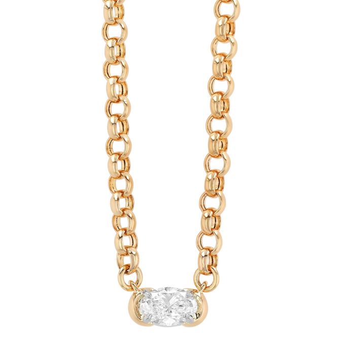 Phillips House Oval Diamond & Rolo Chain Necklace in Platinum & Yellow Gold, 18"