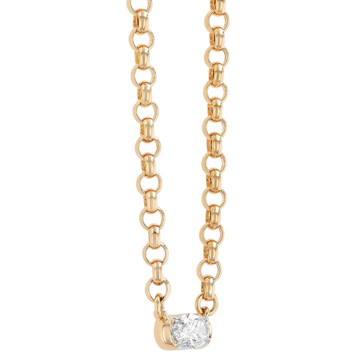 Phillips House Oval Diamond & Rolo Chain Necklace in Platinum & Yellow Gold, 18