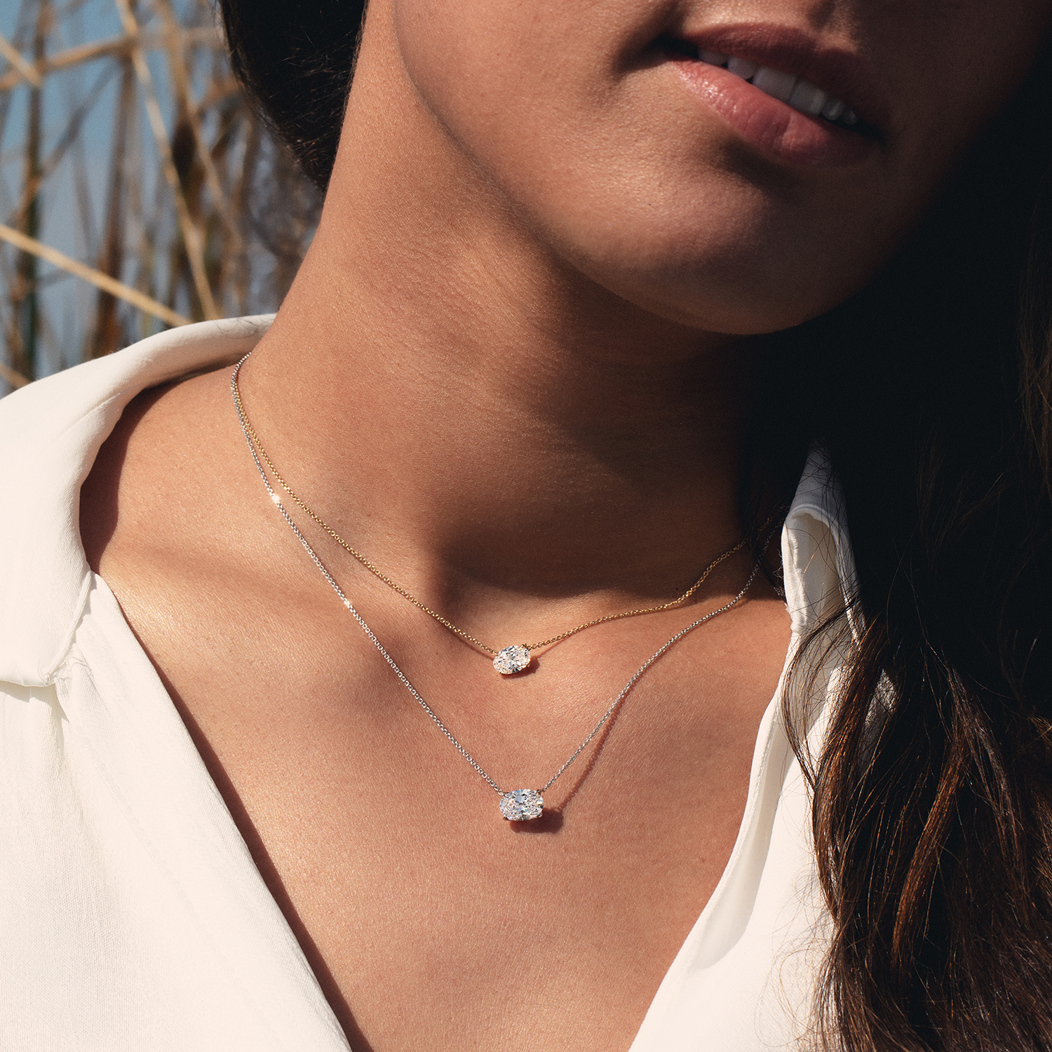 Clarity Diamond Signature Lab-Grown Oval Diamond Solitaire Pendant in White Gold, 2.03 ct