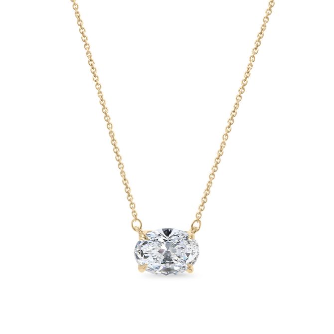 Clarity Diamond Signature Lab-Grown Oval Diamond Solitaire Pendant in Yellow Gold, 2.06 ct