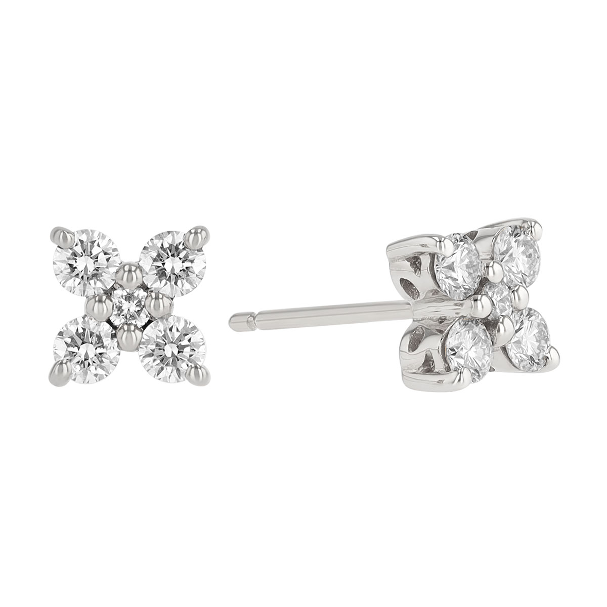 Diamond Cluster Four Point Stud Earrings in White Gold