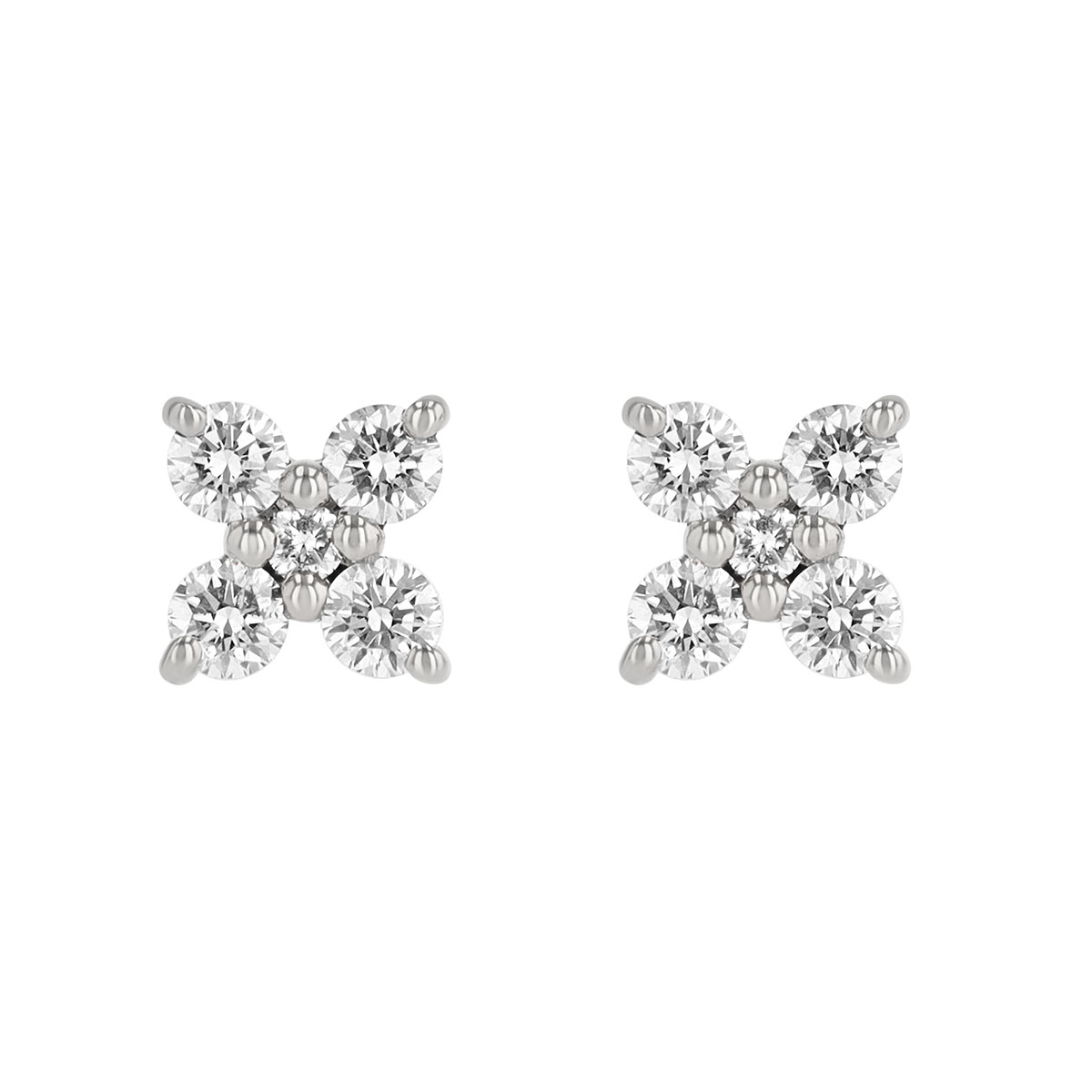 Diamond Cluster Four Point Stud Earrings in White Gold