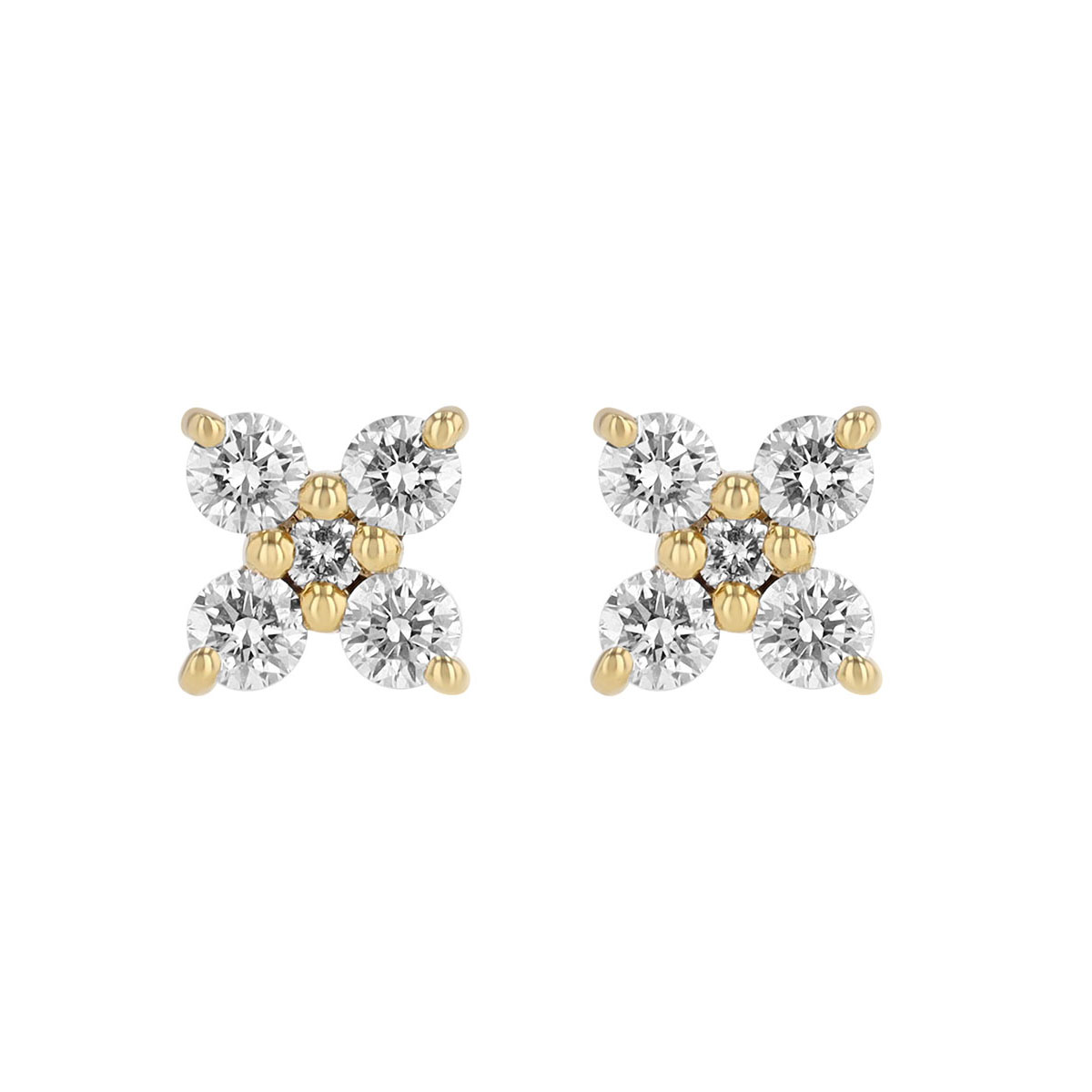 Diamond Cluster Four Point Stud Earrings in Yellow Gold