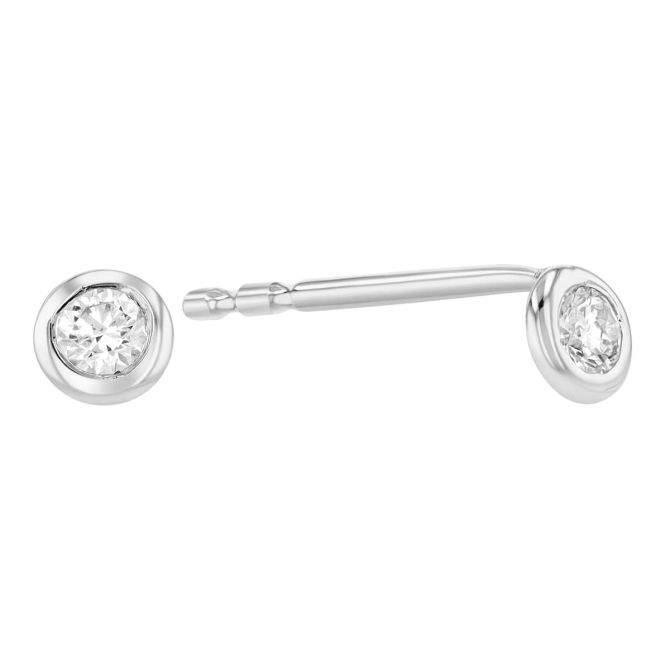 Roberto Coin Tiny Treasures Bezel Set Diamond Dainty Stud Earrings in White Gold, 0.10 cttw
