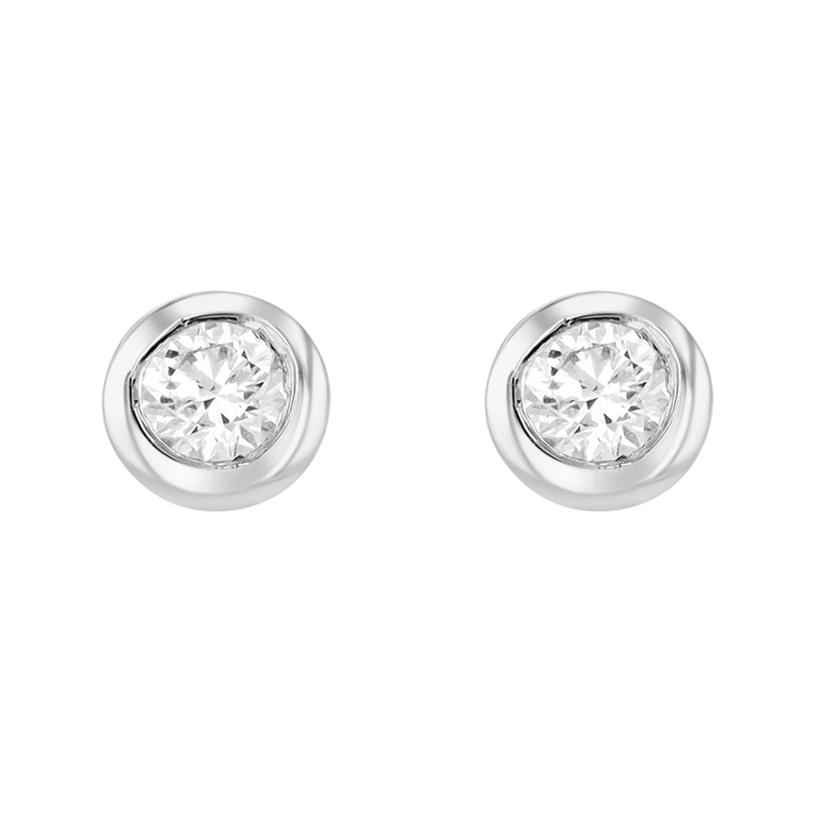 Roberto Coin Tiny Treasures Bezel Set Diamond Dainty Stud Earrings in White Gold, 0.10 cttw