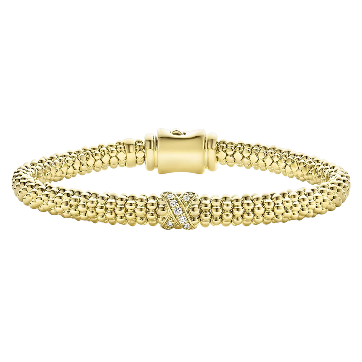 LAGOS Embrace 18K Gold X Diamond Caviar Bracelet, 7