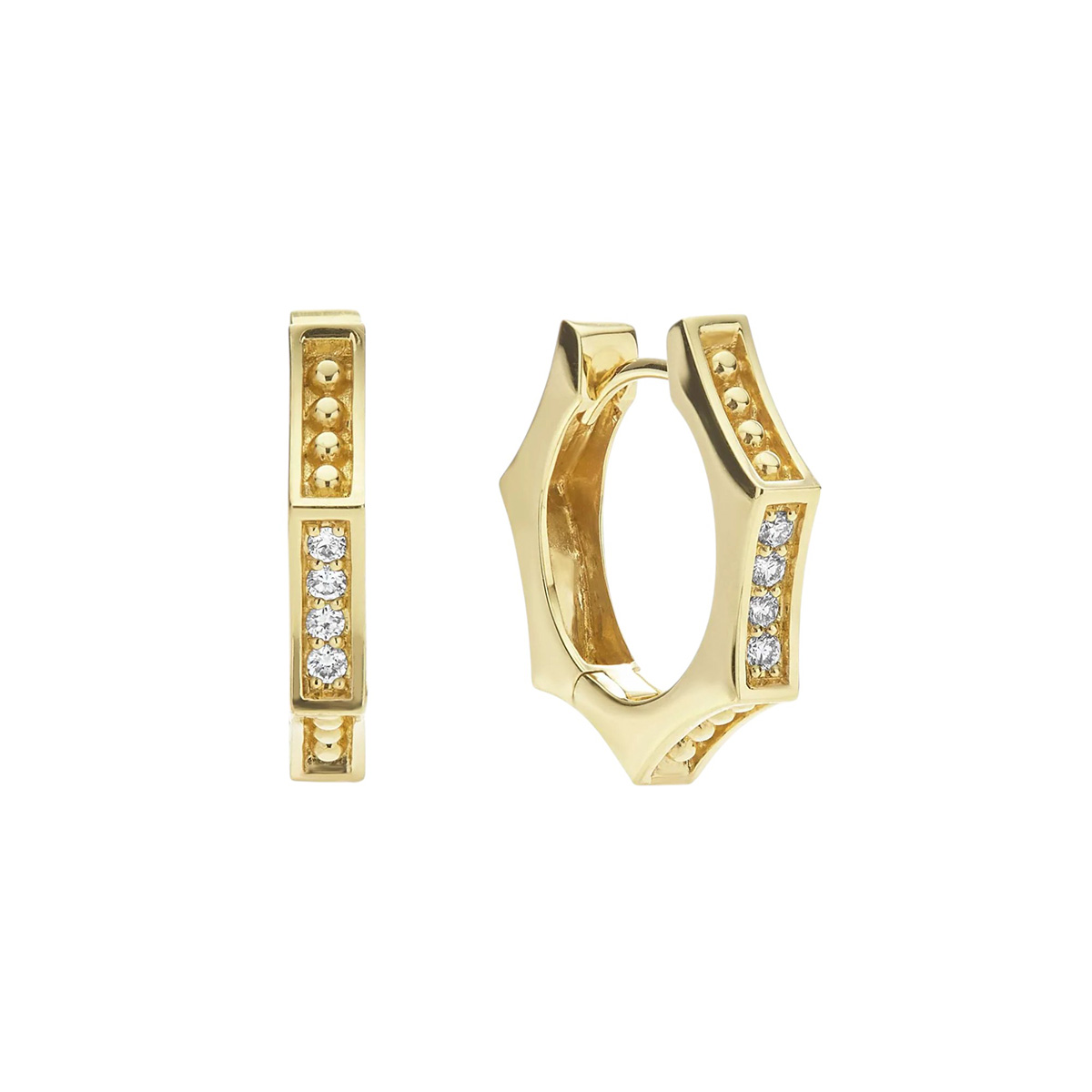 LAGOS Caviar Gold 18K Gold Caviar Hexagon Diamond Huggie Earrings