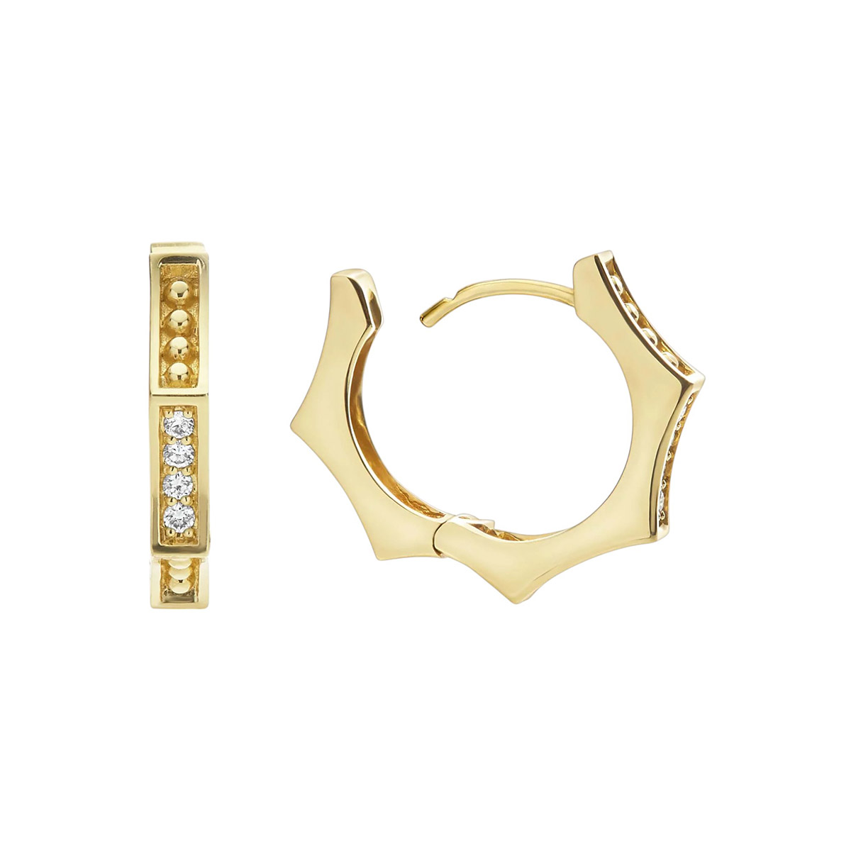 LAGOS Caviar Gold 18K Gold Caviar Hexagon Diamond Huggie Earrings