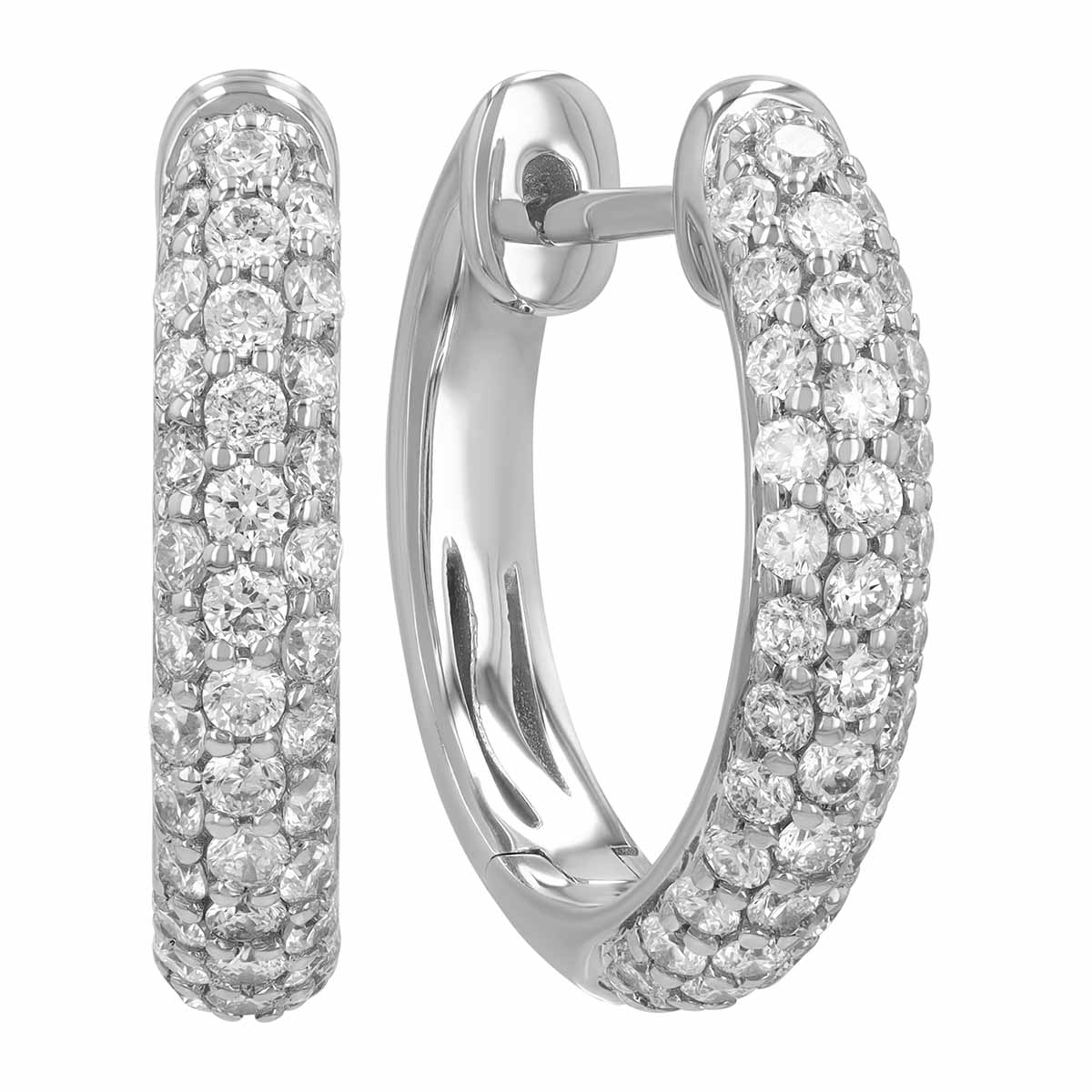 Diamond Pavé Huggie Hoop Earrings in White Gold, 0.50 cttw