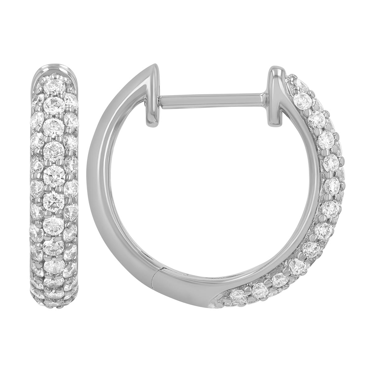 Diamond Pavé Huggie Hoop Earrings in White Gold, 0.50 cttw