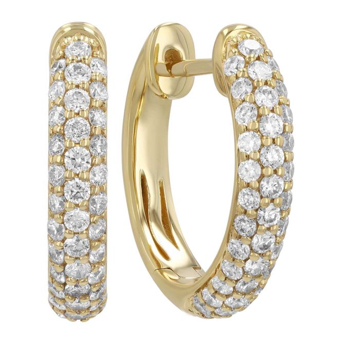 Diamond Pavé Huggie Hoop Earrings in Yellow Gold, 0.50 cttw