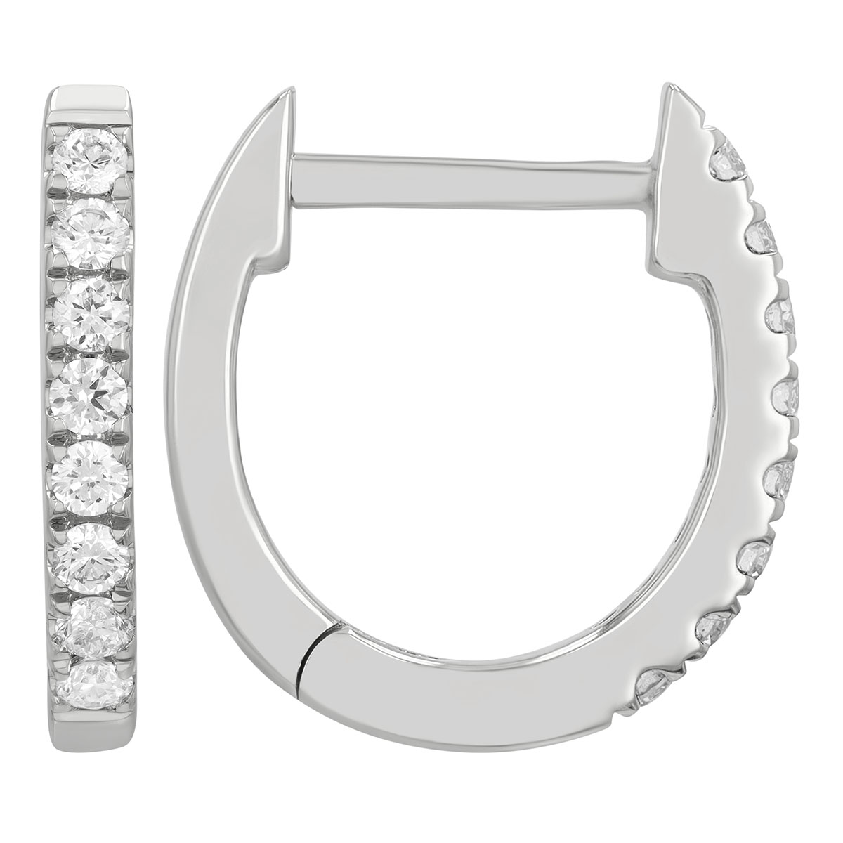 Diamond Huggie Hoop Earrings in White Gold, 0.22 cttw