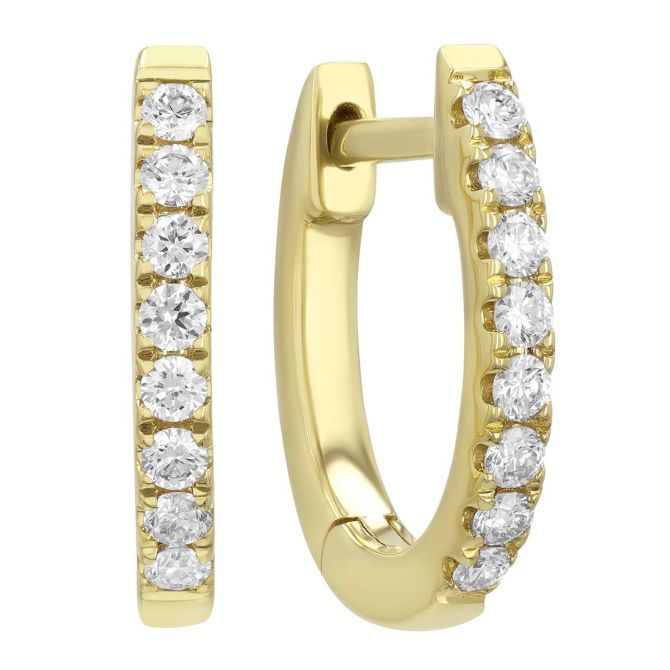 Diamond Huggie Hoop Earrings in Yellow Gold, 0.22 cttw