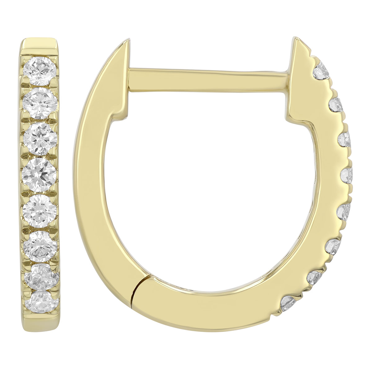 Diamond Huggie Hoop Earrings in Yellow Gold, 0.22 cttw