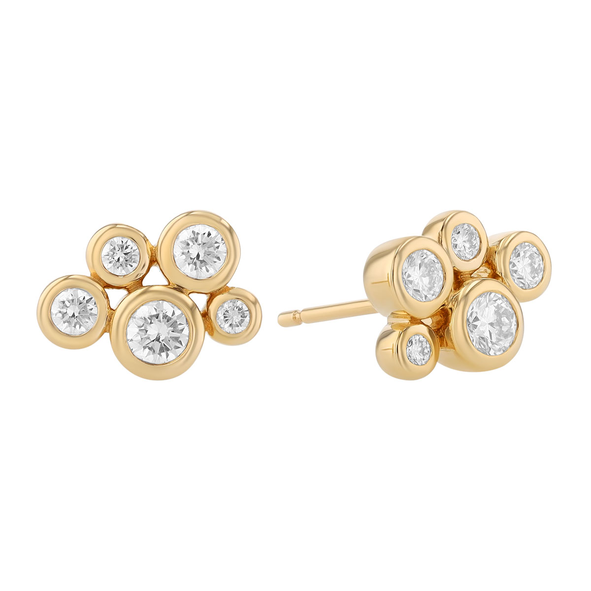 Dainty Bezel Set Diamond Cluster Stud Earrings in Yellow Gold