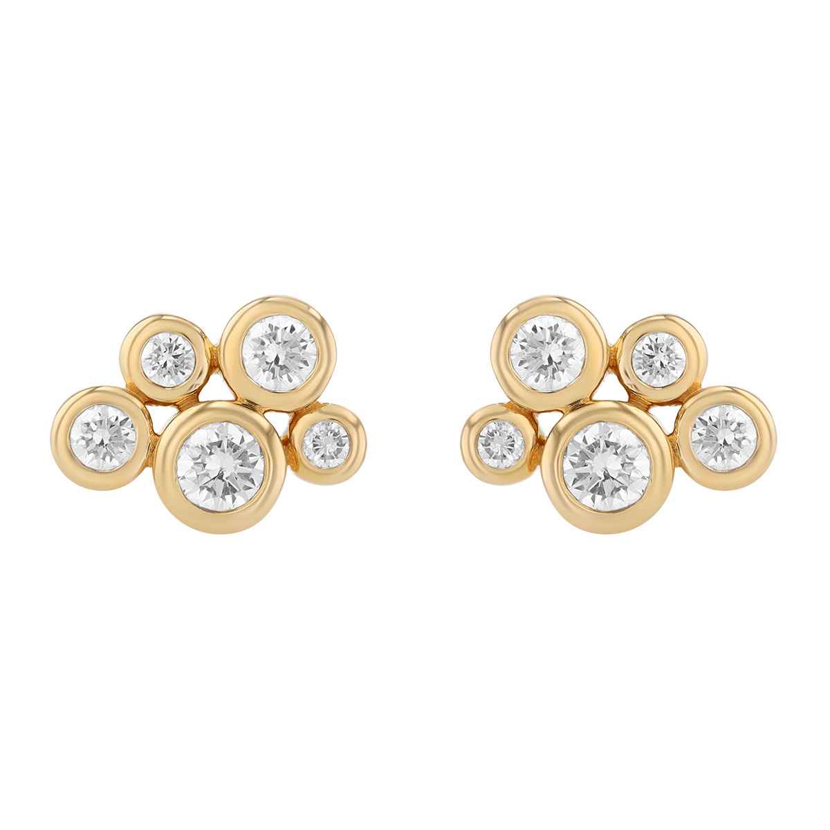 Dainty Bezel Set Diamond Cluster Stud Earrings in Yellow Gold