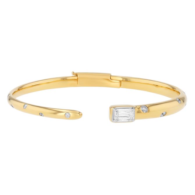 Kwiat Cobblestone Ashoka & Round Diamond Cuff Bracelet in Yellow Gold