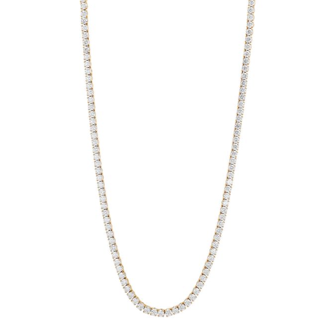 Kwiat Round Diamond Tennis Necklace in Yellow Gold, 16", 10.10 cttw