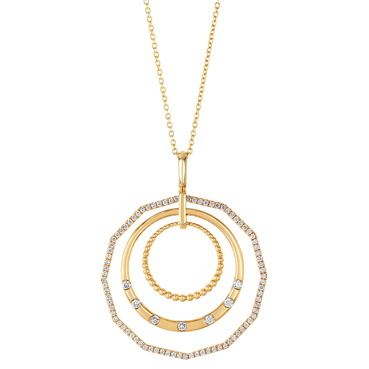 Doves Diamond Triple Open Circle Pendant in Yellow Gold, 18