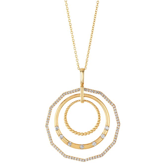 Doves Diamond Triple Open Circle Pendant in Yellow Gold, 18"