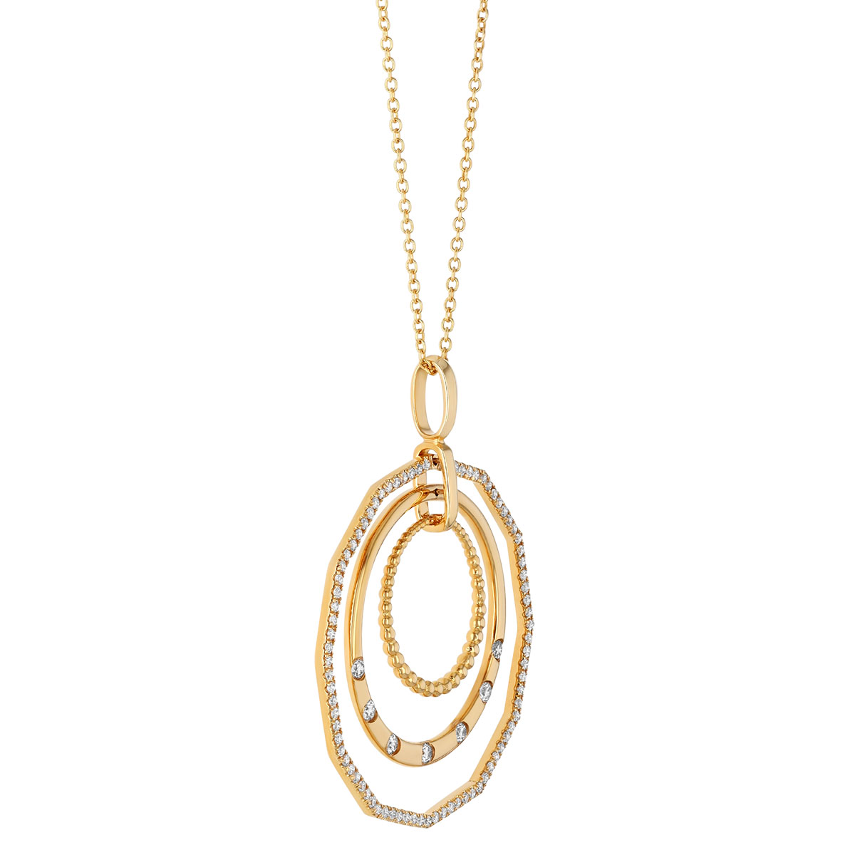 Doves Diamond Triple Open Circle Pendant in Yellow Gold, 18