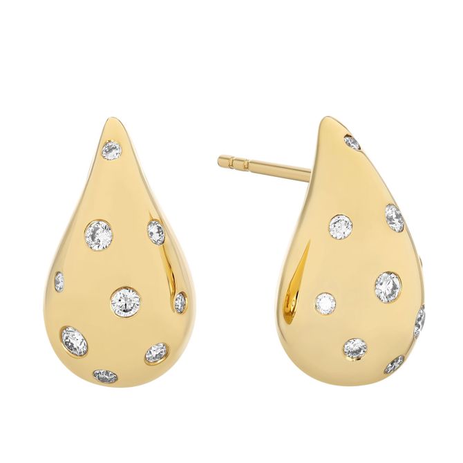 Doves Flush Set Diamond Teardrop Stud Earrings in Yellow Gold