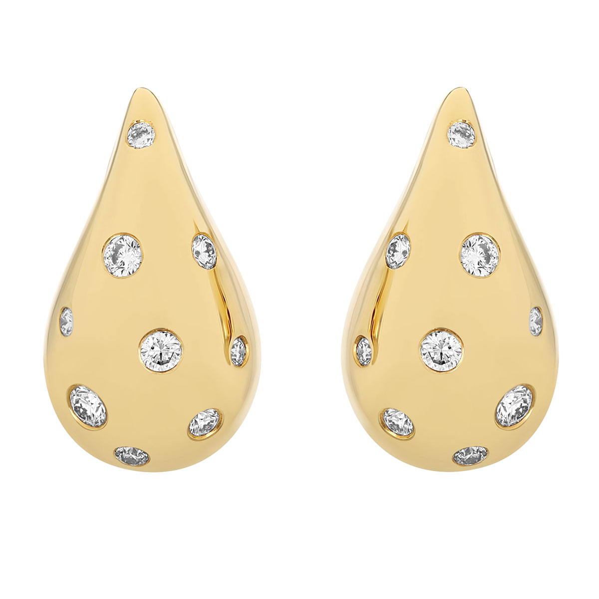 Doves Flush Set Diamond Teardrop Stud Earrings in Yellow Gold