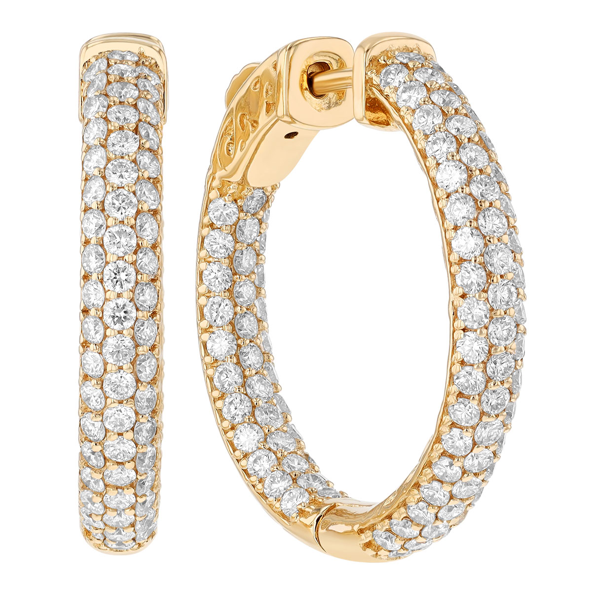 Diamond Pavé In & Out Hoop Earrings in Yellow Gold