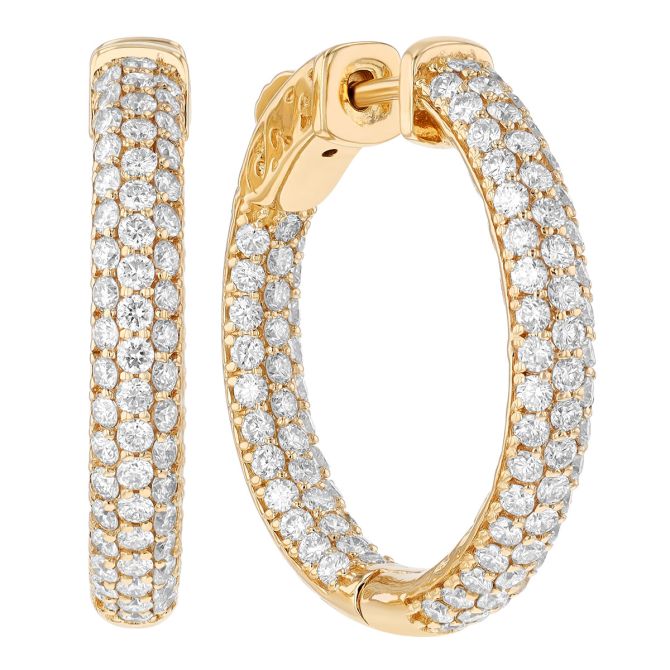 Diamond Pavé In & Out Hoop Earrings in Yellow Gold