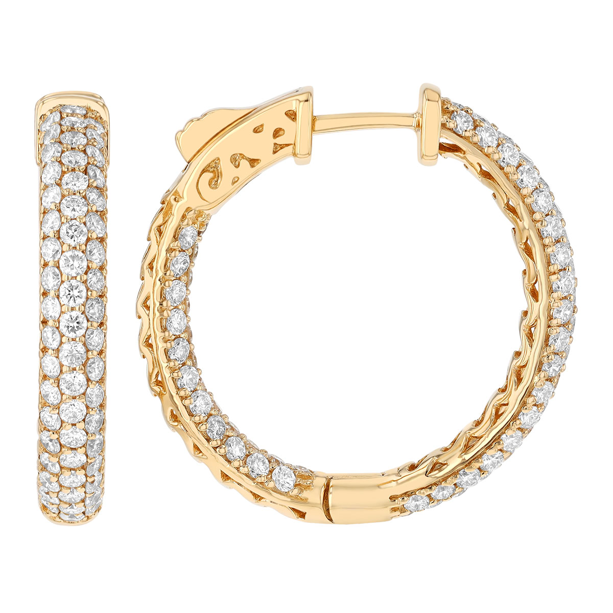 Diamond Pavé In & Out Hoop Earrings in Yellow Gold
