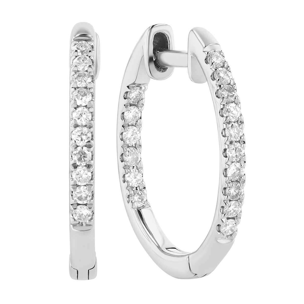 Diamond In & Out Huggie Hoop Earrings in White Gold, 0.25 cttw