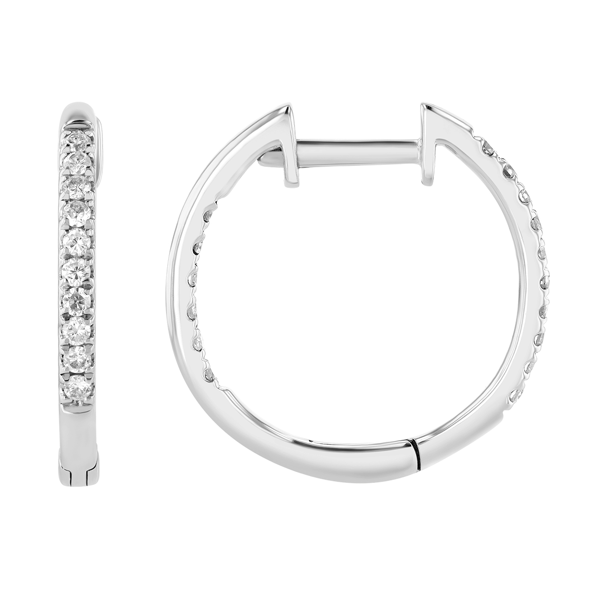 Diamond In & Out Huggie Hoop Earrings in White Gold, 0.25 cttw