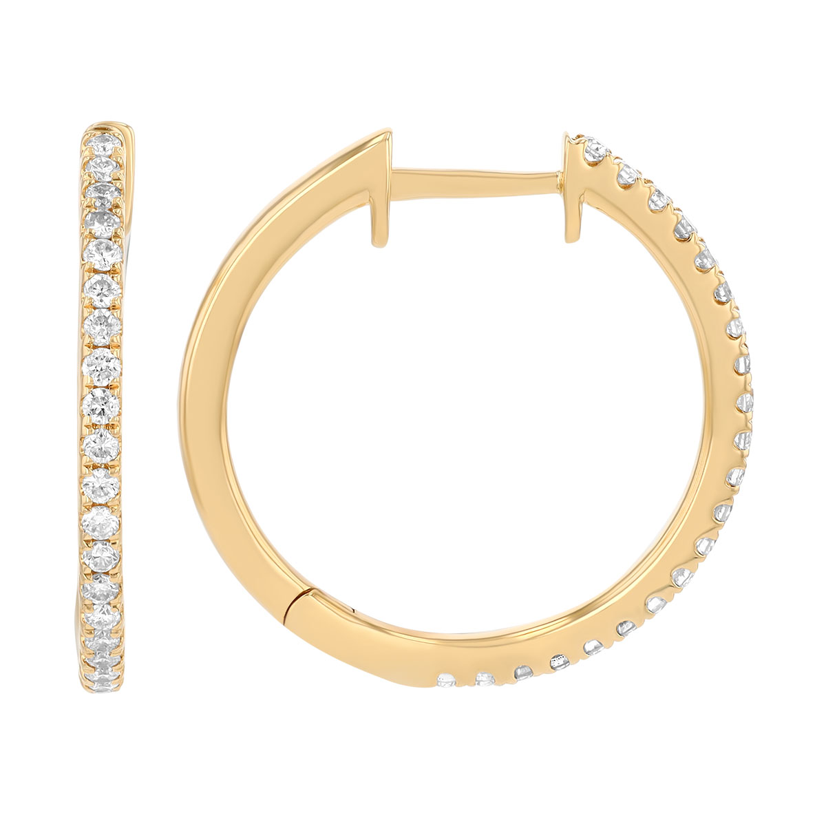 Diamond In & Out Huggie Hoop Earrings in Yellow Gold, 0.25 cttw