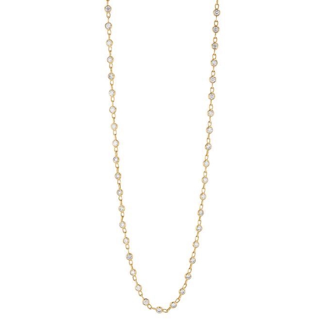 Round Diamond Station Necklace in Yellow Gold, 16", 1.90 cttw