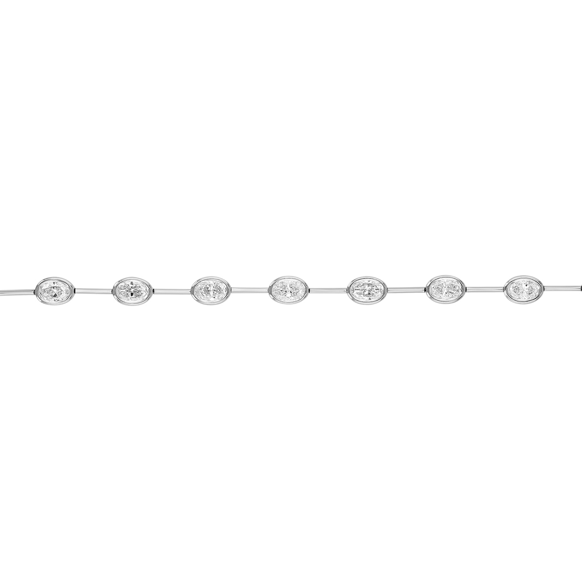 Bezel Set Oval Diamond Station Wire Bracelet in White Gold, 7