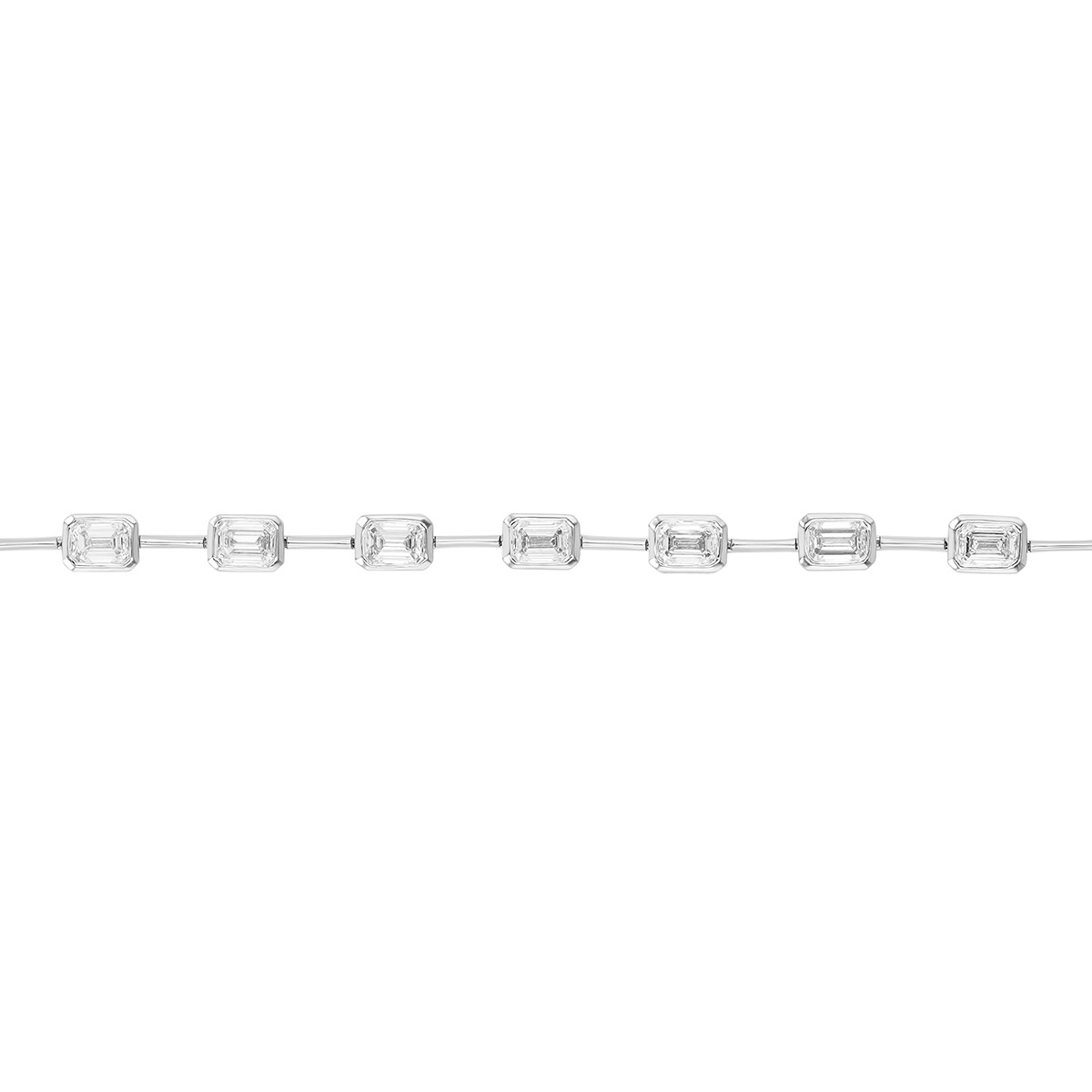Bezel Set Emerald Cut Diamond Station Wire Bracelet in White Gold, 7