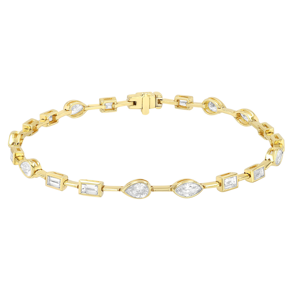 Bezel Set Mixed Diamond Shape Station Wire Bracelet in Yellow Gold, 7