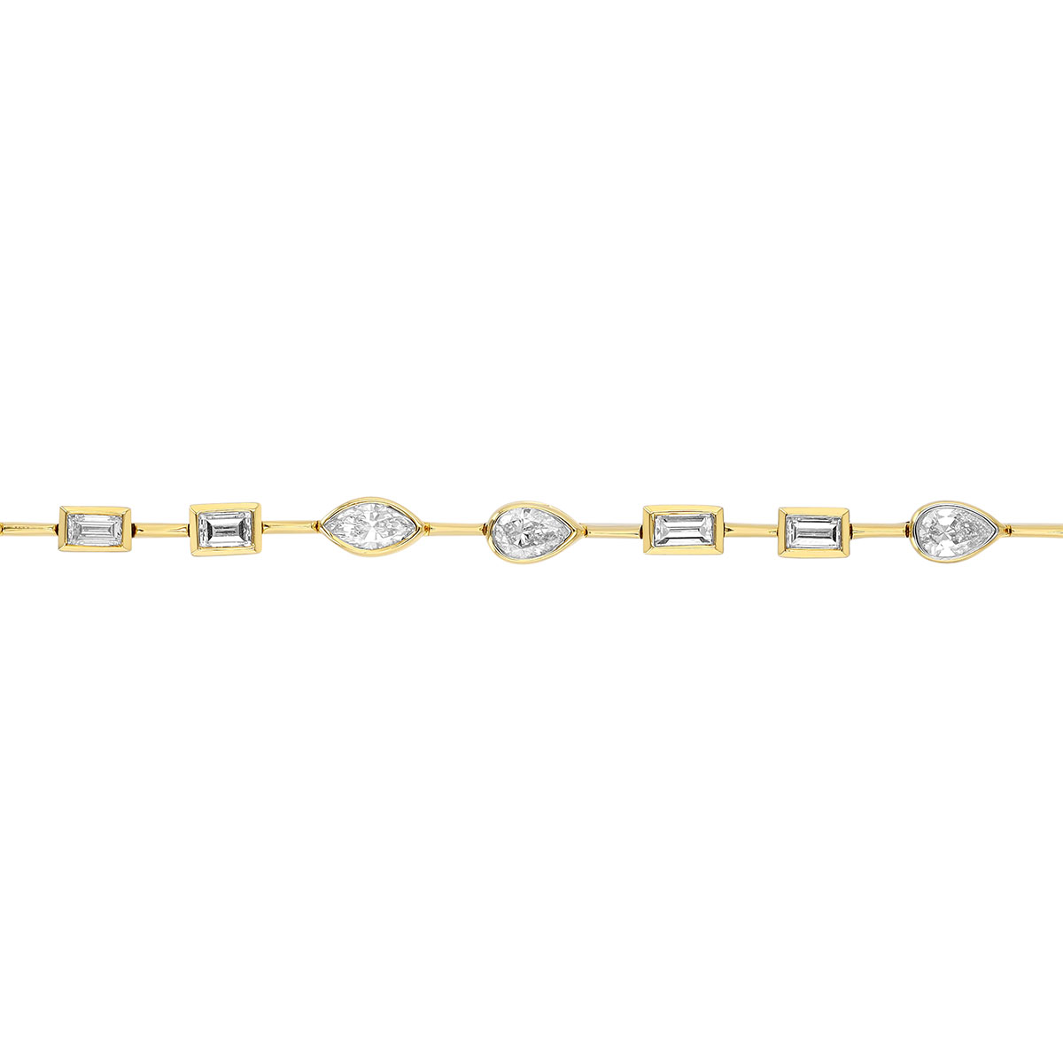 Bezel Set Mixed Diamond Shape Station Wire Bracelet in Yellow Gold, 7