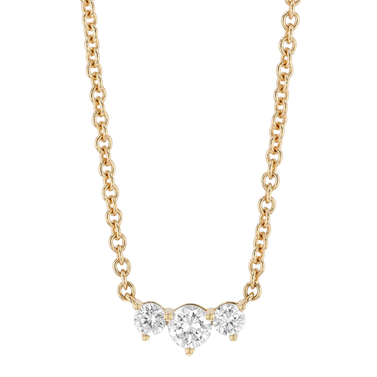 Graduated Round Diamond Trio Necklace in Yellow Gold, 16