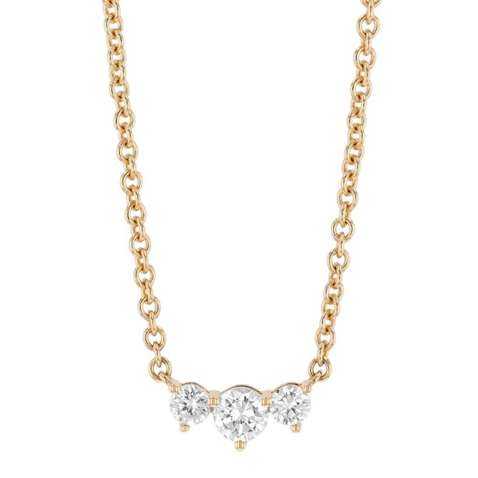 Graduated Round Diamond Trio Necklace in Yellow Gold, 16"