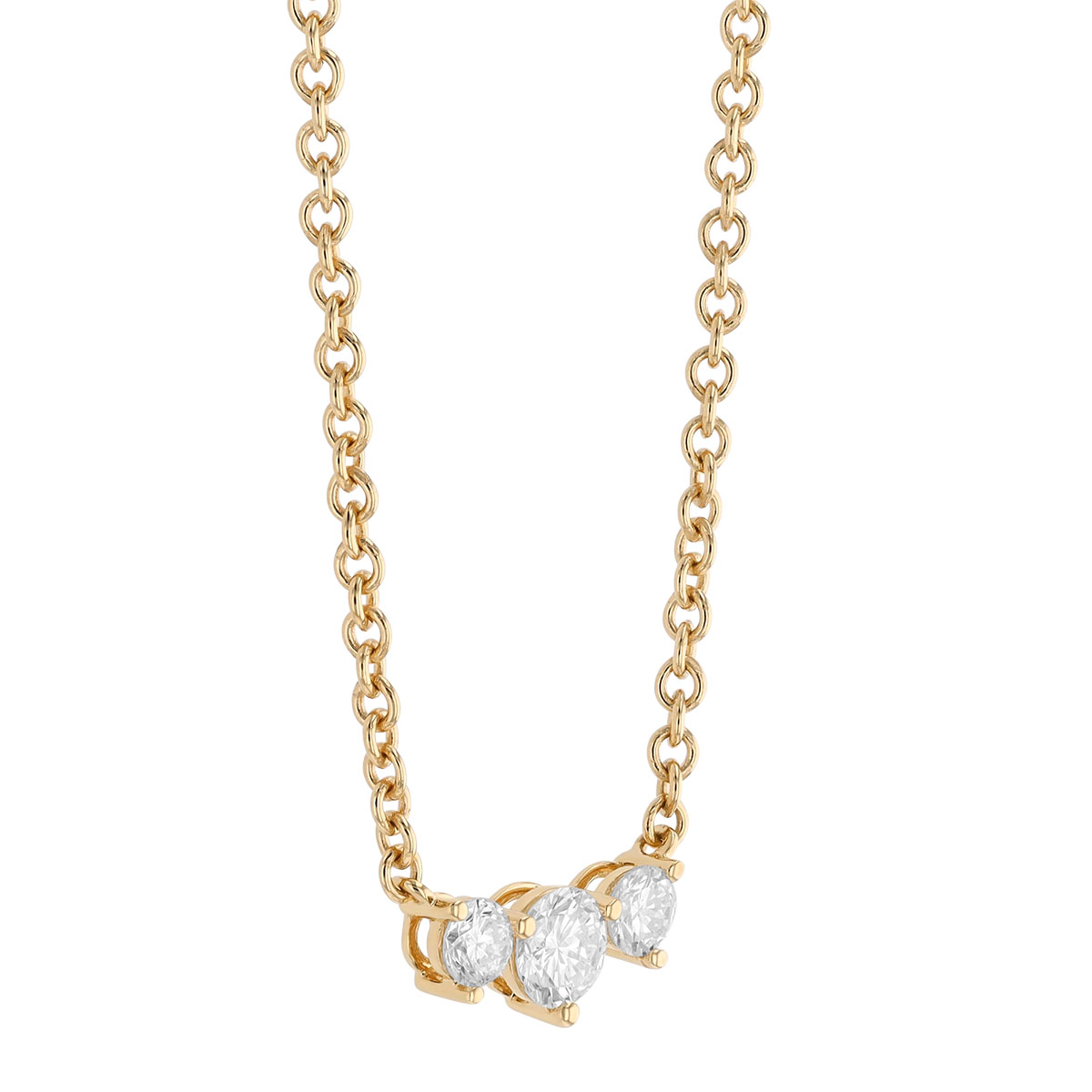 Graduated Round Diamond Trio Necklace in Yellow Gold, 16
